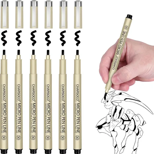 Vista 18 de XS Micro Pen, paquete de 6 bolígrafos negros de punta fina con tinta de archivo impermeable, bolígrafos de tinta fina de 0.039-0.079 in
