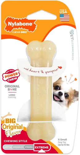 Vista 24 de Nylabone Power Chew Juguete masticable duradero con sabor, para perros extrapequeños, para masticadores agresivos, indestructibles, sabor tocino