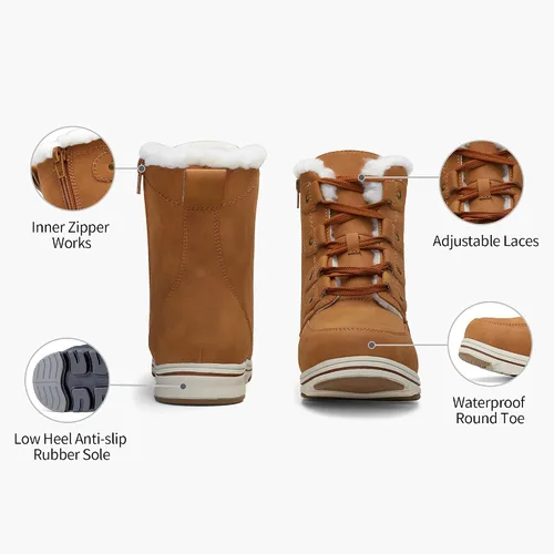 Vista 4 de Vepose Botines de nieve para mujer, impermeables, cortavientos, cálidos, para invierno