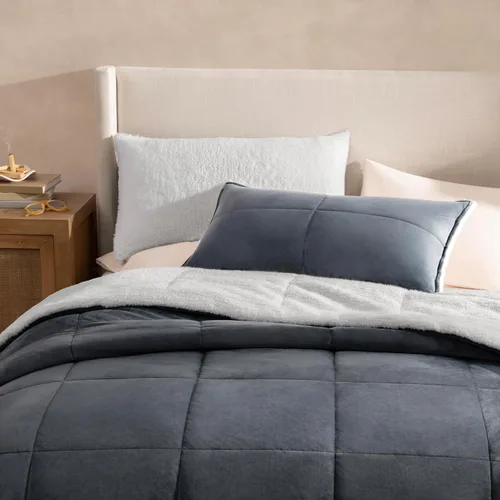 Vista 3 de UGG Blissful - Juego de edredón tamaño King, cálido y reversible, 3 piezas, color azul imperial Fits King & California King Beds, Cozy & Soft