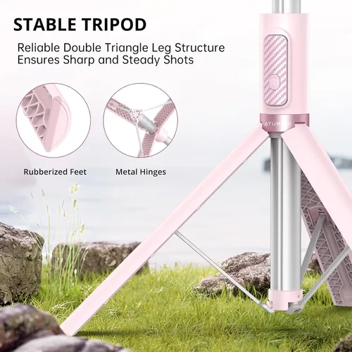 Vista 2 de ATUMTEK Trípode selfie stick de 55", trípode extensible todo en uno de aluminio para teléfono con control remoto Bluetooth recargable para iPhone