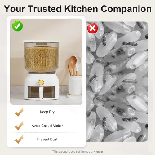 Vista 3 de Dispensador de arroz de 13.2 lbs, contenedor grande de almacenamiento de granos sellados con taza de arroz, dispensador de alimentos, organizador