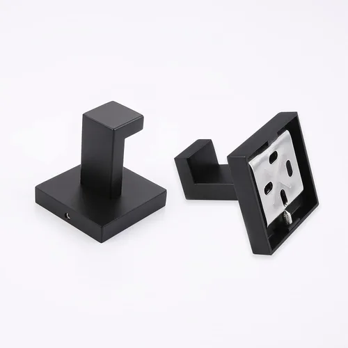 Vista 4 de Paquete de 2 ganchos para toallas de baño color negro mate, acero inoxidable, cuadrado, para toalla, abrigo, montaje en pared, inodoro, cocina