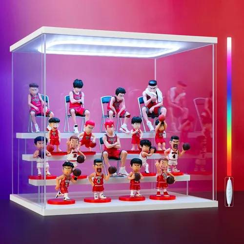 Vista 11 de Vitrina de acrílico transparente para figura de acción Pop Mart, vitrina Funko Pop a prueba de polvo con iluminación, múltiples capas para Rosa