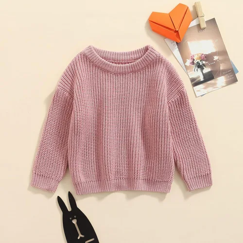 Vista 4 de Suéter tejido de manga larga con cuello redondo para bebé y niña, sudadera cálida para otoño e invierno