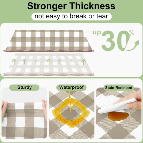 Vista 3 de Smiry Paquete de 3 Manteles Desechables de Cuadros Gingham Color Caqui - 54" x 72" Mantel de Plástico de Servicio Pesado, Cubiertas de Mesa