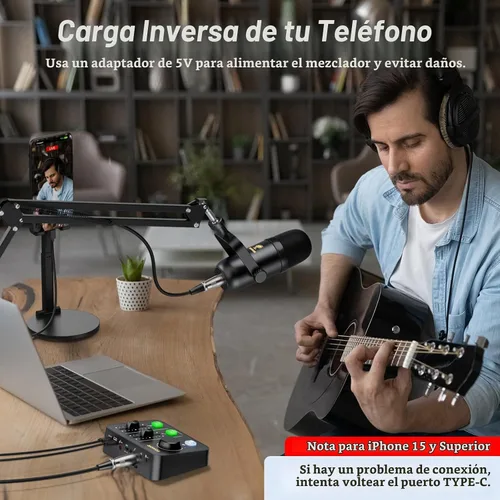 Vista 7 de TONOR Paquete de equipo de podcast para 1, mezclador de audio con micrófono dinámico y juego de brazo de brazo, micrófono XLR con interfaz de audio