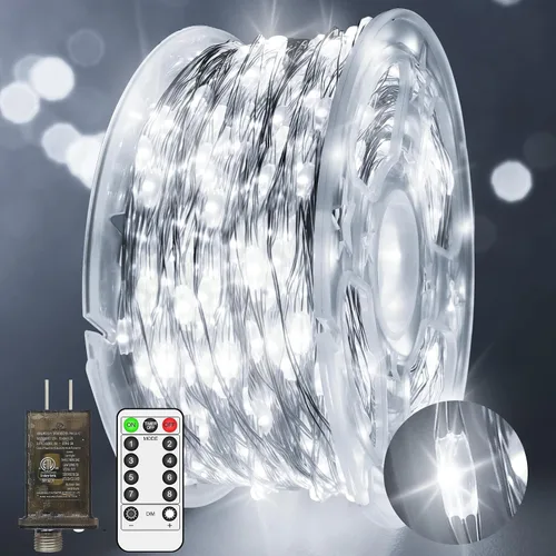 Vista 12 de Luces de Hadas LED de 132 Pies con 400 LED Enchufables, Luces de Navidad para Exteriores Impermeables, Luces Centelleantes con Temporizador, 8 Modos
