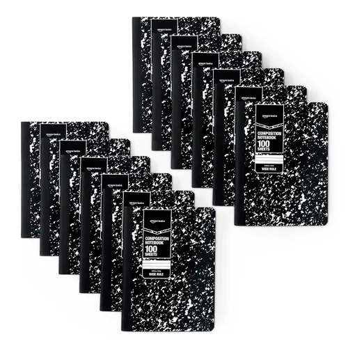 Vista 6 de Amazon Basics Composition Notebook, College Ruled, 100 Sheets, 9.75" x 7.5", Marble Black, Sturdy Cover
