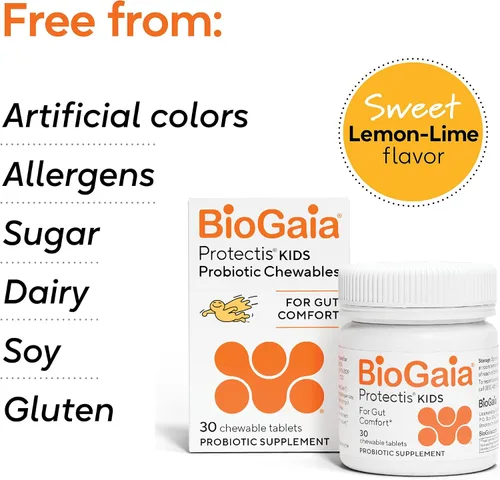 Vista 7 de Comprimidos masticables BioGaia Protectis para niños pequeños, niños y adolescentes, dolor de estómago ocasional, estreñimiento, diarrea