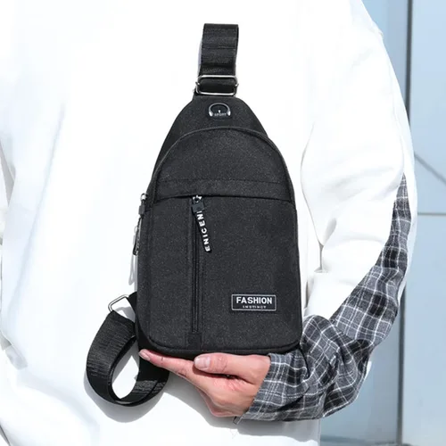 Vista 7 de Pequeña bolsa cruzada negra, bolsa de hombro para hombres y mujeres, bolso bandolera de pecho con una correa de viaje, Negro