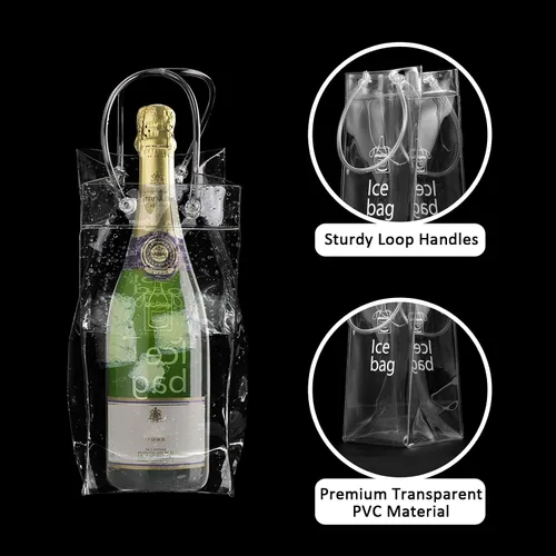 Vista 7 de Paquete de 3 bolsas portátiles para vino helado, bolsa plegable de PVC transparente, bolsa enfriadora de vino, bolsa fría de vino con asa