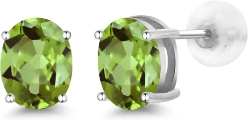 Vista 95 de Gem Stone King Aretes de oro de 14 quilates con piedra natal ovalada de 0.315 x 0.236 in Aretes de oro para mujer