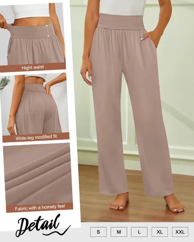 Vista 48 de Neer - Conjunto de 3 pantalones de yoga de pierna ancha para mujer - Pantalones deportivos cómodos, holgados, de cintura alta y casuales