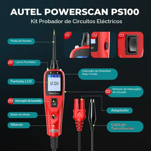 Vista 9 de Autel Probador de circuitos 2026, probador de circuitos automotrices PowerScan PS100, buscador de circuitos eléctrico corto abierto de 12-24V