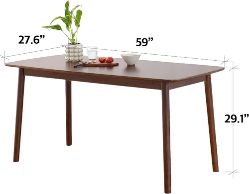 Vista 2 de Livinia Aslan Mesa de comedor rectangular de madera de roble malayo de 59 pulgadas, escritorio grande de cocina de madera maciza (nogal)