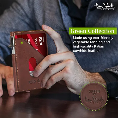 Vista 3 de Tony Perotti Cartera de piel italiana para hombre, diseño delgado con control deslizante de tarjetas emergentes de acceso rápido, cartera ecológica