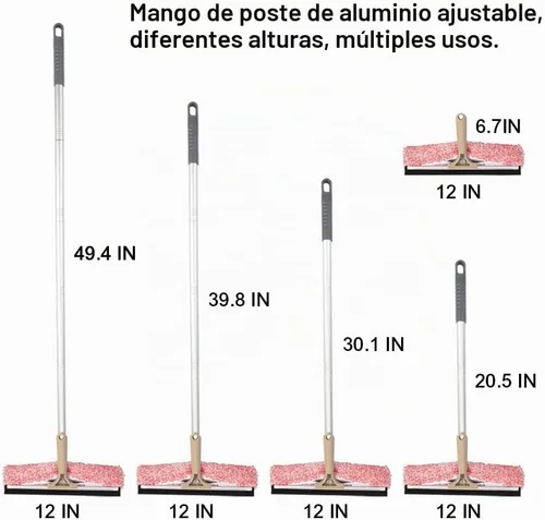 Vista 3 de Escobilla multiusos de ventana de 12 pulgadas con poste de aluminio ajustable de 6.7 a 49.4 pulgadas, limpiador de ventana de microfibra altamente