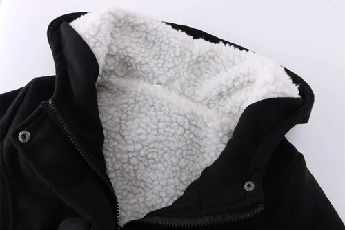 Vista 3 de JiangWu - Chaqueta cálida de invierno con capucha y forro de vellón, botones tipo cuerno, para mujer