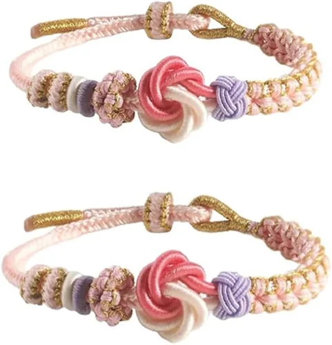 Vista 2 de BOSONS Para hijasabuela pulsera de nudo de flor de durazno con un eslabón que nunca se puede deshacer, pulsera trenzada ajustable para nieta