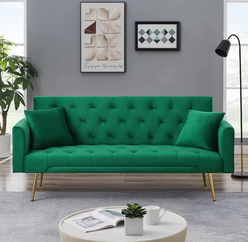 Vista 10 de Anwick Sofá cama moderno de terciopelo de 72 pulgadas, sofás plegables convertibles con 3 respaldos ajustables, asiento reclinable copetudo, patas