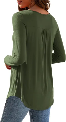 Vista 4 de Blusas de manga larga para mujer, blusas plisadas de encaje (M-4XL)