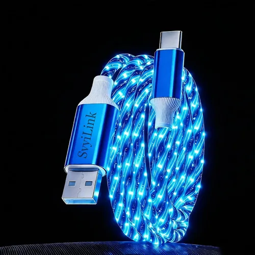 Vista 21 de Cable USB PD cargador rápido iluminado (USB 4 en 1 azul), soporta transferencia de datos, se puede utilizar como luz nocturna, longitud del cable
