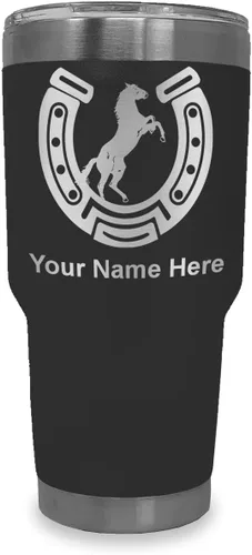 Vista 32 de LaserGram Vaso personalizado de 20 onzas, herradura con caballo (negro)