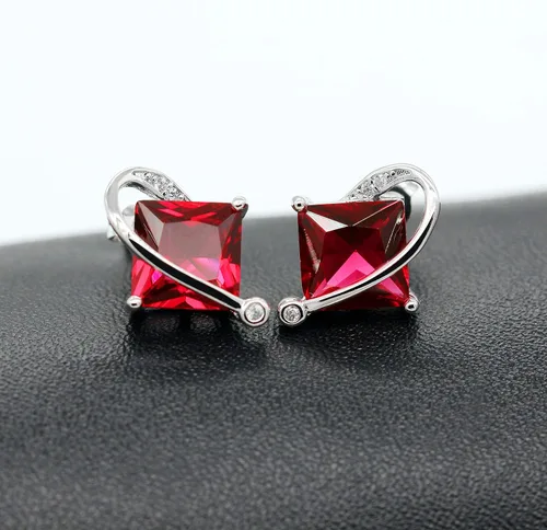 Vista 7 de Uloveido T295 - Juego de collar, anillo y aretes con topacio de cristal cuadrado grande