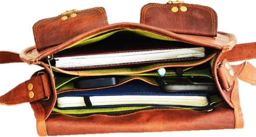 Vista 5 de Satchel And Fable Bolsos cruzados de cuero de 13 pulgadas para mujer, estilo vintage, genuino, hobo hecho a mano, marrón, bolso de hombro