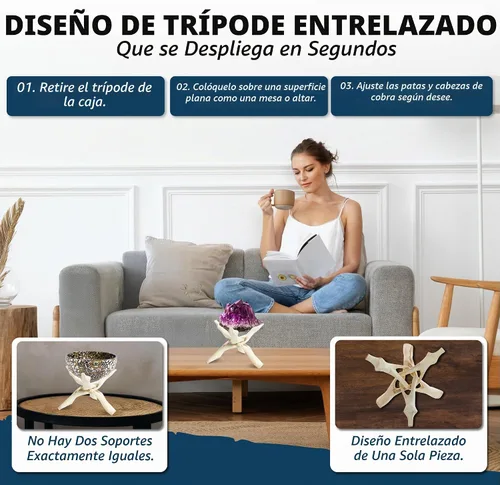 Vista 4 de Alternative Imagination Soporte de Exhibición de Trípode de Madera - Soporte Tallado a Mano de 8 Pulgadas Hecho de Madera de Mango - Soporte Natural