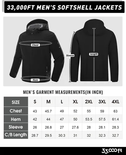 Vista 6 de 33,000ft Chaqueta Softshell con capucha para hombre, impermeable, ligera, aislada, cortavientos, con forro polar