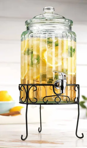 Vista 7 de Paquete de 2 dispensadores de bebidas de 1.5 galones, dispensador de bebidas de vidrio con soporte elegante, dispensadores de bebidas para fiestas