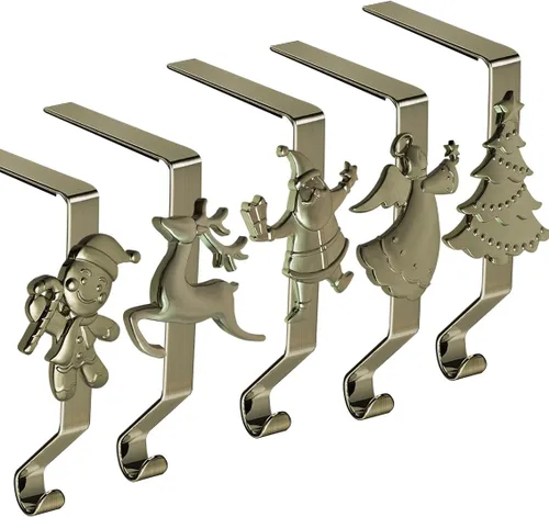 Vista 19 de Juego de 4 soportes de calcetines de Navidad para manto, ganchos reutilizables para calcetines de Navidad, colgador de Navidad sin daños