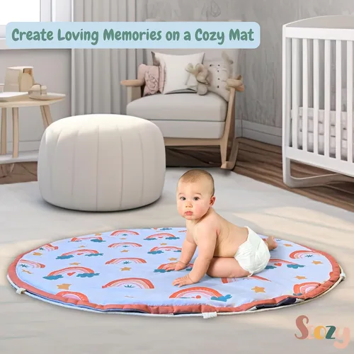 Vista 5 de Alfombra de juego para bebés y bolsa de almacenamiento de juguetes – Alfombra plegable 2 en 1 y organizador para bebés y niños pequeños – Suave,