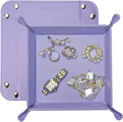 Vista 52 de UnionBasic Bandeja pequeña de valet, bandeja de joyería para anillos, relojes, aretes, organizador de entrada para monedas y llaves, soporte