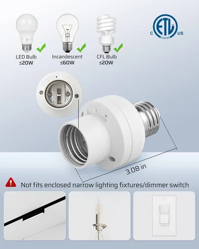 Vista 5 de DEWENWILS Enchufe de bombilla de control remoto, kit de interruptor de enchufe de bombillas inalámbricas con controlador, base E26/E27 para lámpara