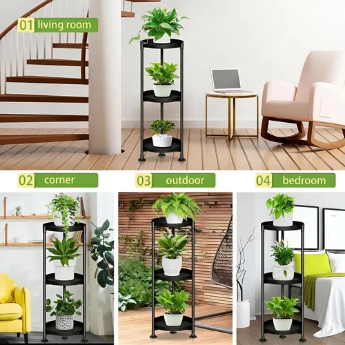 Vista 2 de SYQ Soporte para Plantas de 3 Niveles Interior Exterior - Soporte de Plantas de Metal Extra Alto de 34' para Plantas en Maceta, Soporte de Plantas