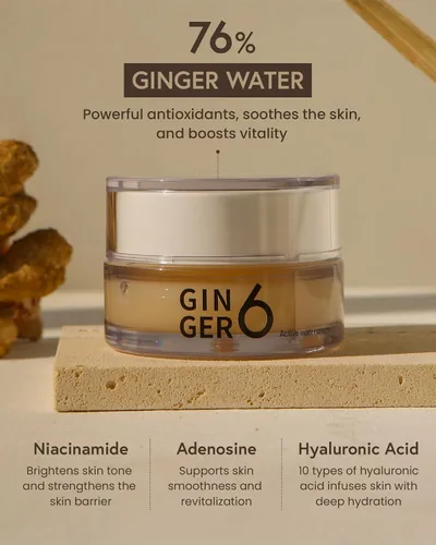 Vista 4 de Crema de agua activa para cara, 1.69 onzas líquidas, hidratante en gel hidratante ligero, crema de agua sin aceite con 76% de agua de jengibre, 10