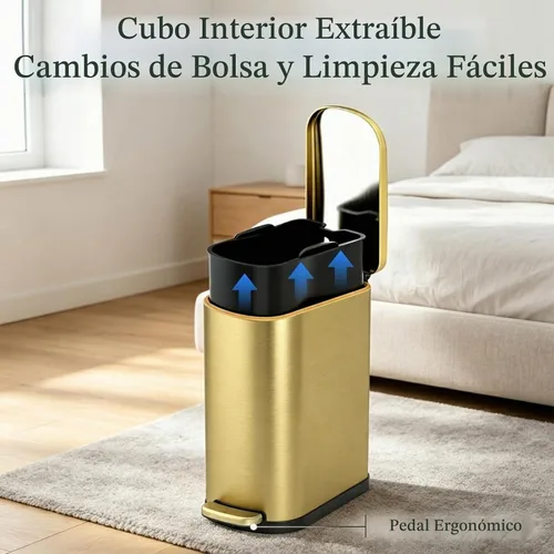 Vista 5 de ELPHECO Basurero de baño con tapa de cierre suave, 3.5 galones / 13.5 litros de acero inoxidable con cubo interior extraíble, papelera para baño