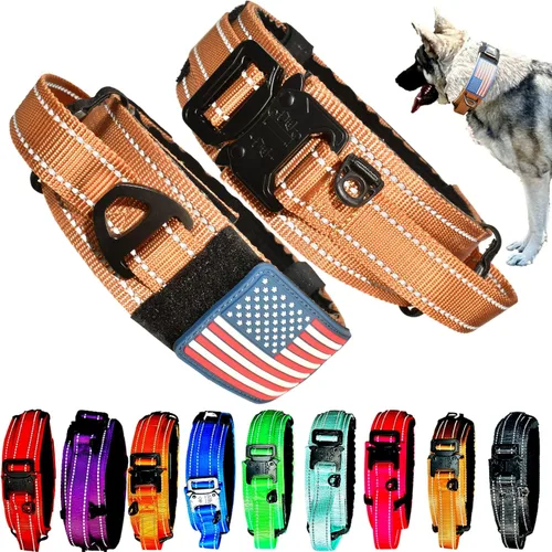 Vista 17 de Collar táctico para perros de 2 pulgadas de ancho con asa de control, ajustable para perros medianos y grandes, estilo militar con hebilla de metal
