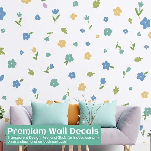 Vista 3 de Calcomanías de pared de flores, calcomanías de pared florales bohemias, decoración de guardería de bebé, arte de pared para habitación de niños