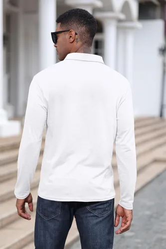 Vista 4 de Polo de algodón clásico de manga larga con botones térmicos y bolsillo para hombre