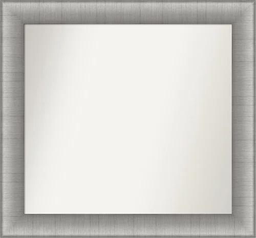 Vista 395 de Amanti Art Espejo de baño plateado para sobre el fregadero, 28 x 37 pulgadas, elegante espejo rectangular de peltre cepillado, marco de madera