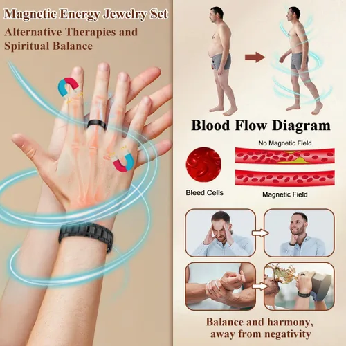 Vista 3 de Pulsera de cobre para hombre, imán ultra resistente, juego de collar y anillo magnético con herramienta de tamaño ajustable