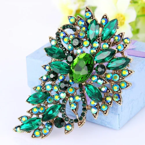 Vista 2 de Broche EVER FAITH para ramo con hojas y flores de cristal austriaco para mujer