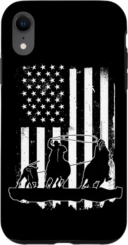 Vista 25 de USA Flag Team Roping Design Rodeo Western Horse Country Case for iPhone 17
