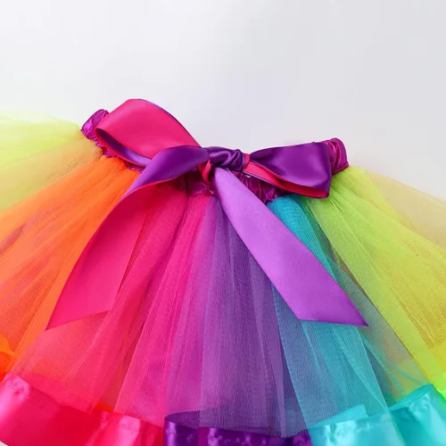 Vista 7 de IBAKOM Conjunto de ropa de 3 piezas para bebé niña de 1er cumpleaños + tutú de tul de princesa arcoíris + diadema con lazo, conjunto de ropa de 3