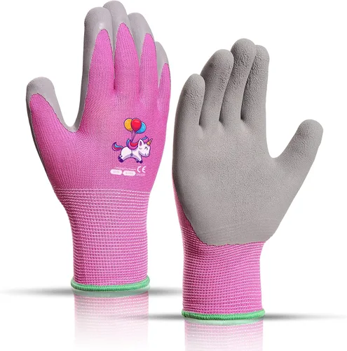 Vista 16 de KDK Guantes de jardinería para niños de 3 a 5 años, guantes de trabajo de patio para niños pequeños, jóvenes, niñas, niños, guantes de goma