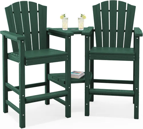 Vista 29 de KINGYES Aruba - Juego de 4 sillas Adirondack altas de HDPE con bandejas de conexión dobles, silla Adirondack de altura de barra en relieve para 2
